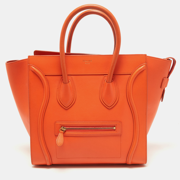 Celine Handbags - CELINE Orange Leather Mini Luggage Tote